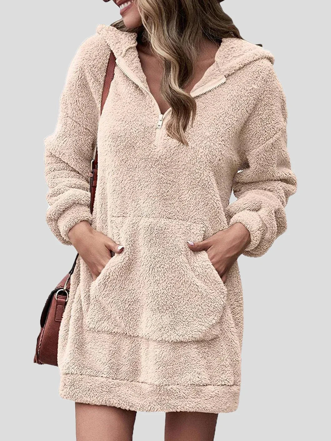 Hooded Long Sleeve Dress with Pockets and Zipper for Women