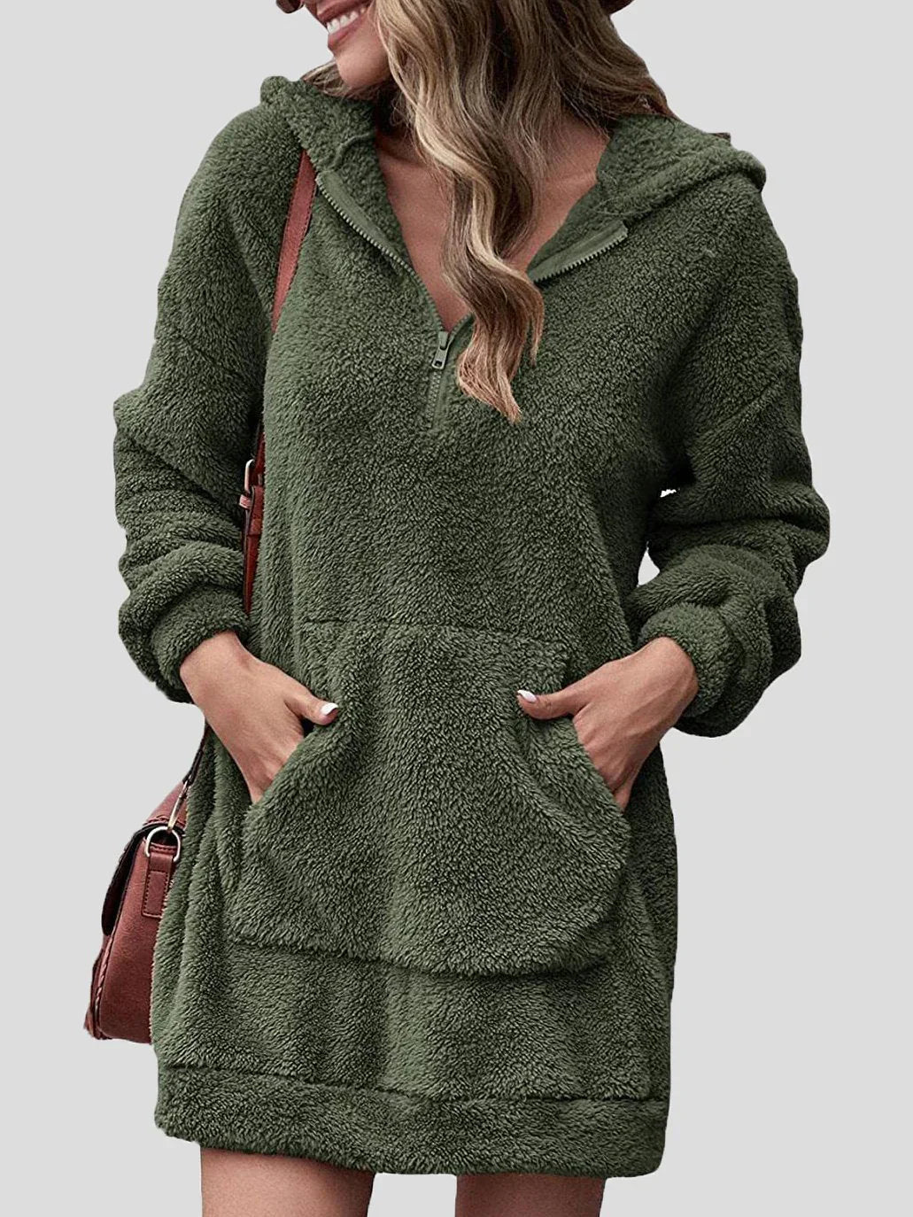 Hooded Long Sleeve Dress with Pockets and Zipper for Women