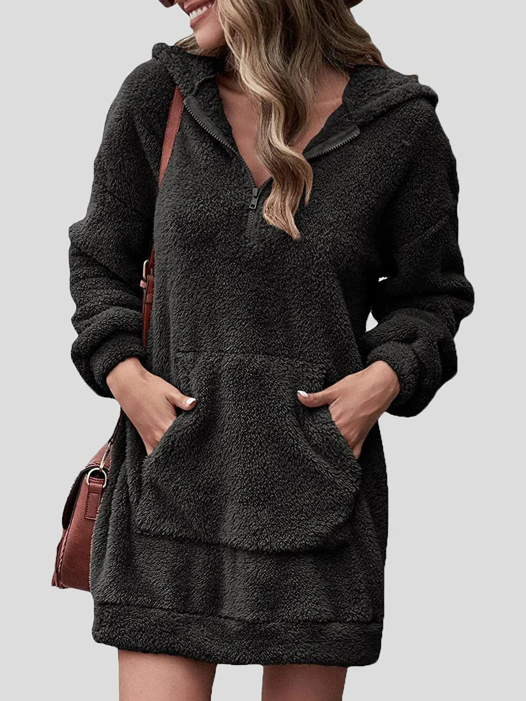Hooded Long Sleeve Dress with Pockets and Zipper for Women