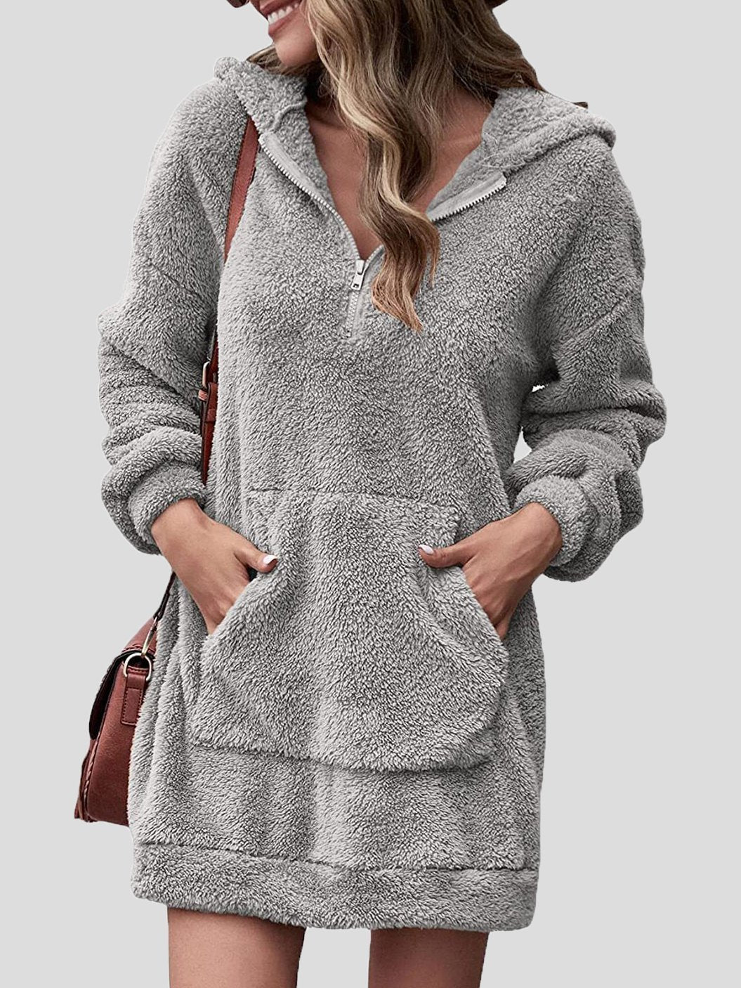 Hooded Long Sleeve Dress with Pockets and Zipper for Women