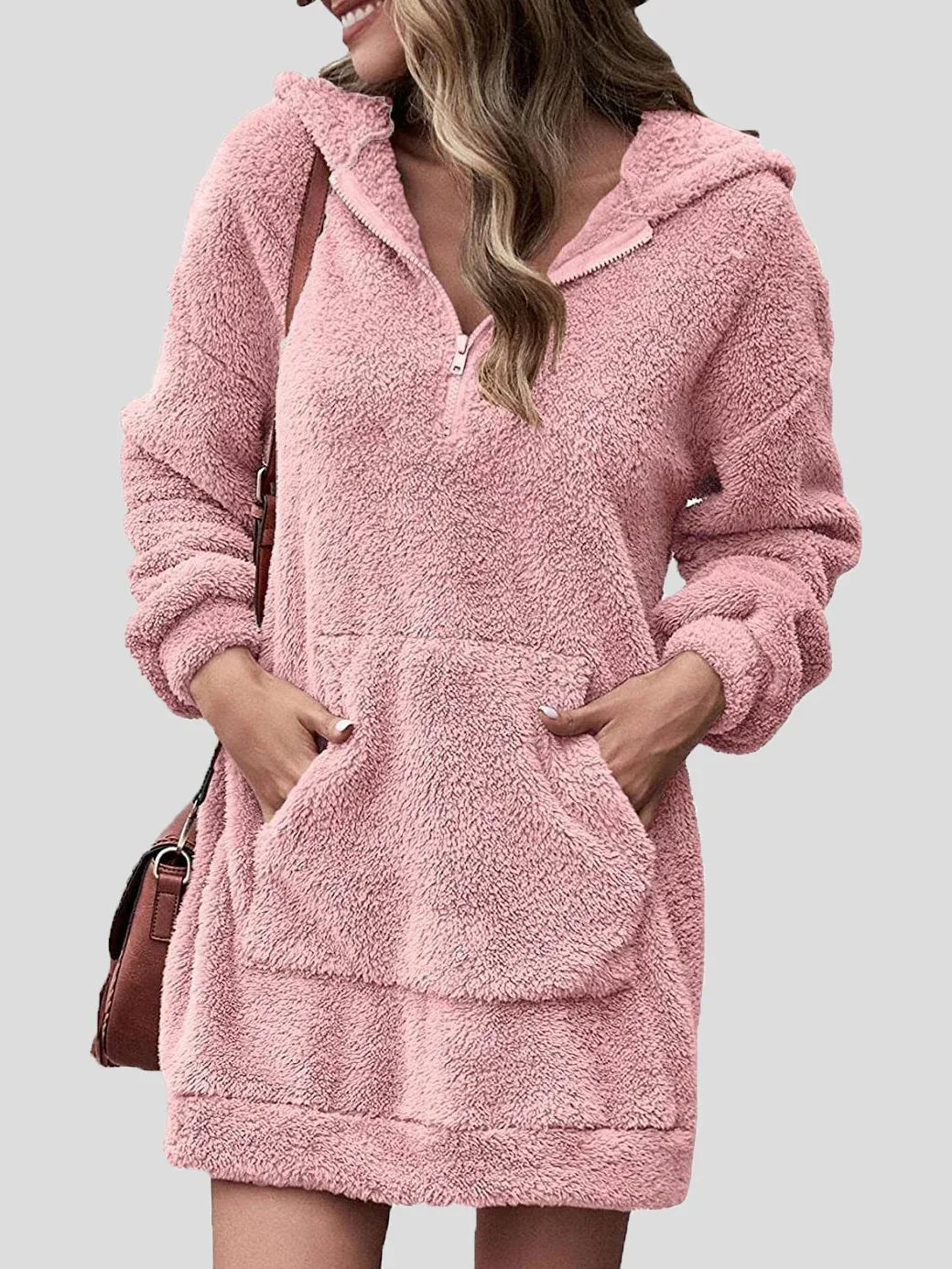 Hooded Long Sleeve Dress with Pockets and Zipper for Women